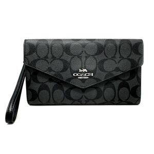 Coach Travel Envelope Wallet In Signature Canvas Graphite Black C1962